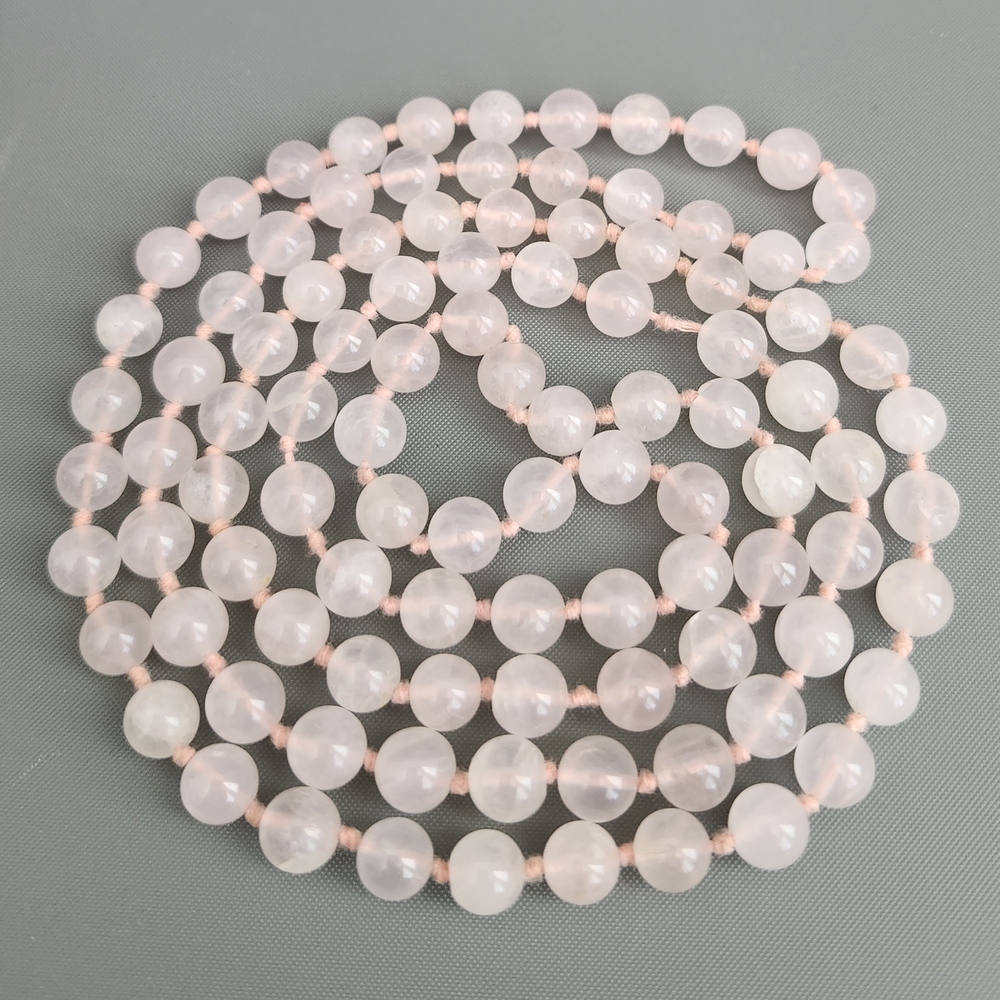 Vintage 38" Natural pink Rose Quartz gemstone round beads Hand Knotted necklace